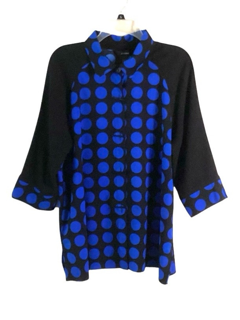 ali miles Art to Wear Polka Dot Button Down Blouse Large Blue